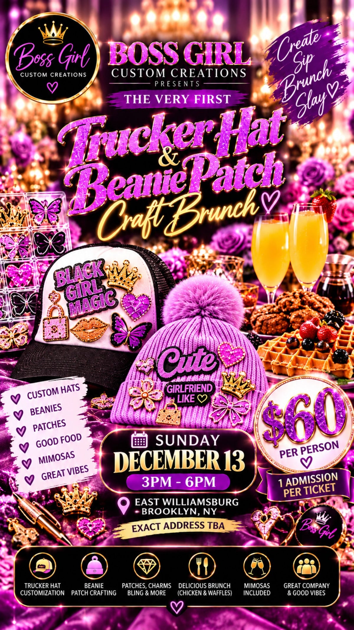Trucker Hat & Beanie Patch Craft Brunch flyer