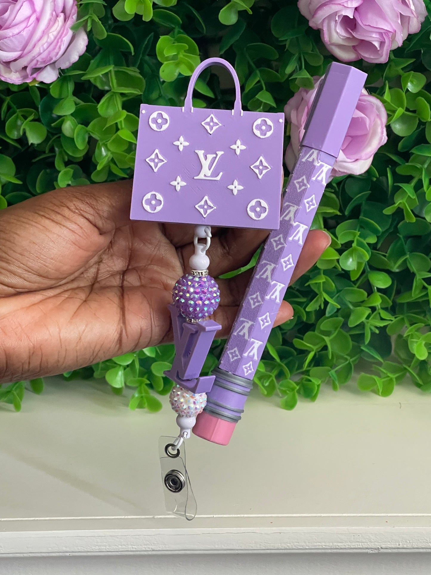 Luxury inspired Badge Reel & Pen Set | Retractable ID Badge Holder | Nurse Gift | Teacher Gift | Office Accessories