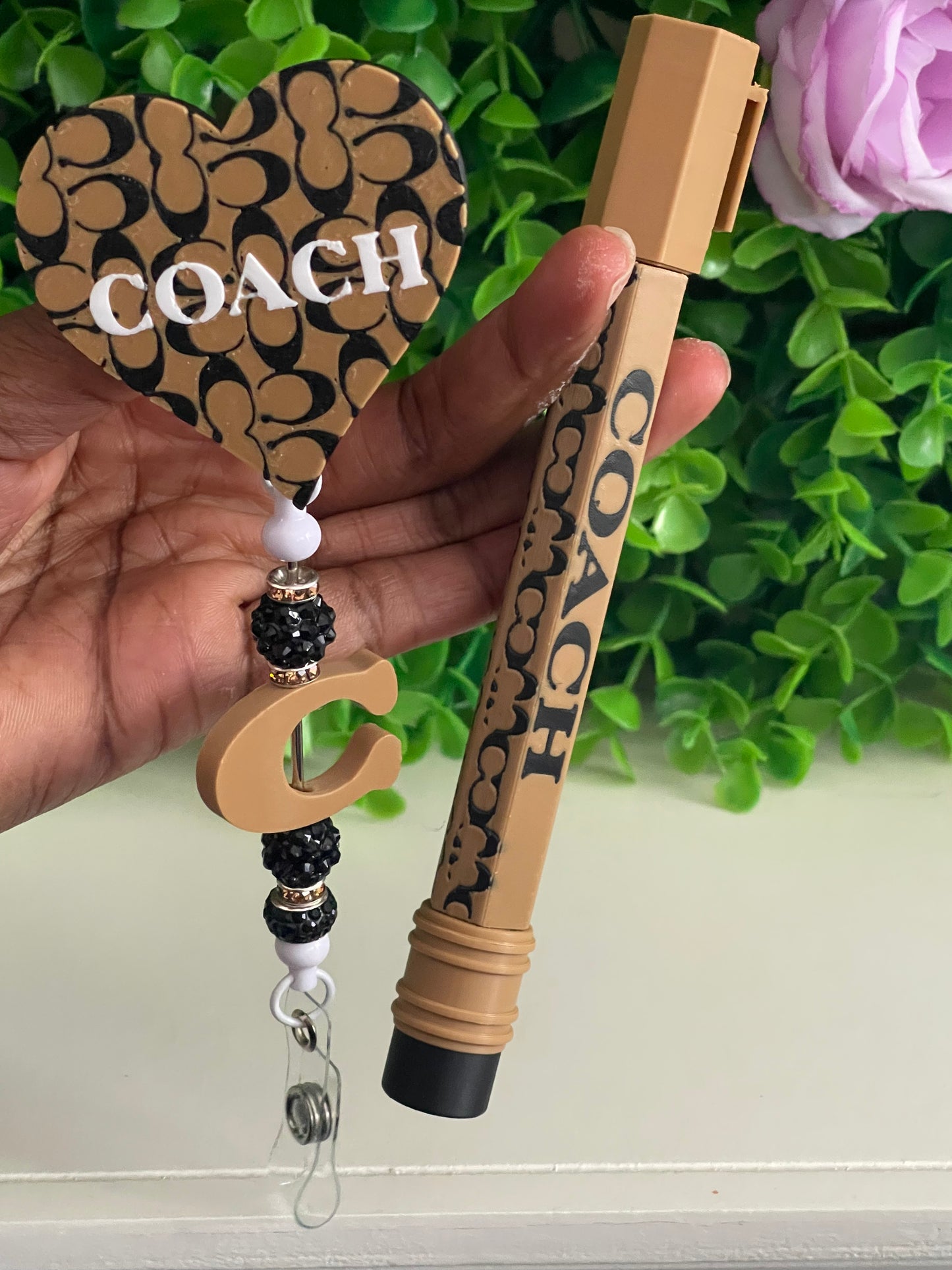 Luxury Inspired Badge Reel & Pen Set | Retractable ID Badge Holder | Nurse Gift | Teacher Gift | Office Accessories
