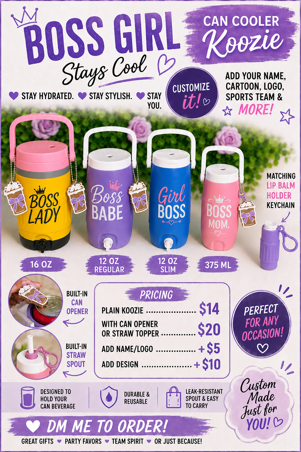 Nail Saver Can Koozie with Built-In Opener | Cute Drink Holder | Custom Name Option | Gift for Her