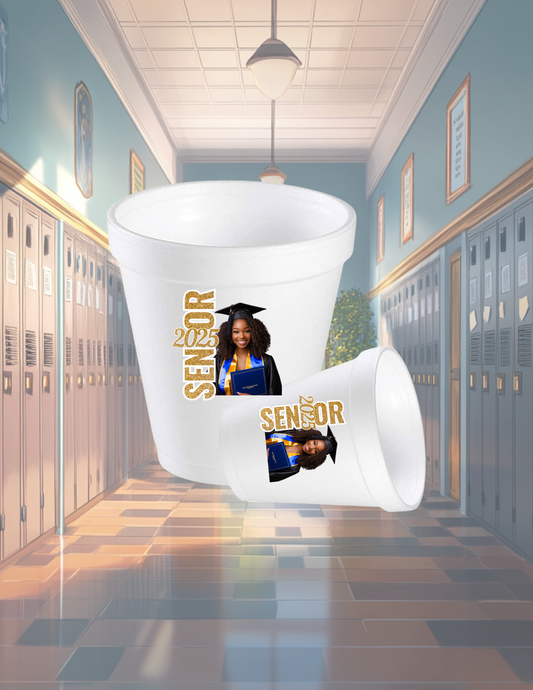 🎓 Custom 2025 Senior Graduation Foam Cups – Personalized with Photo 🎓