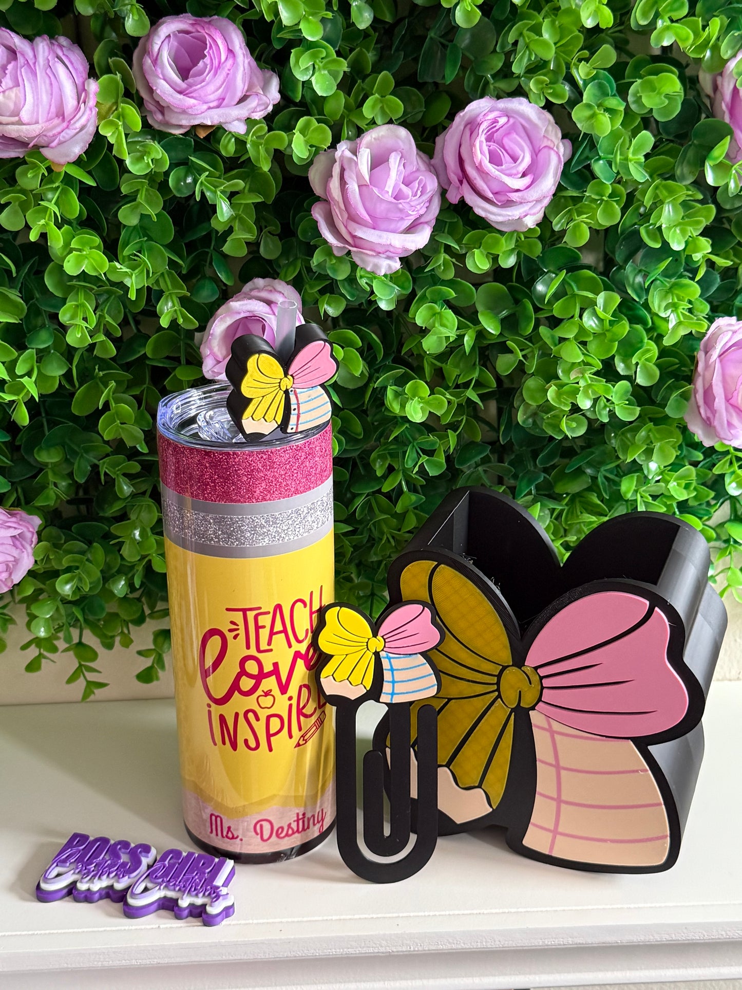 Cute Bow Pencil Holder | Desk Organizer | Teacher Desk Decor | Aesthetic Pen Holder | Classroom Desk Accessory | Back to School Gift