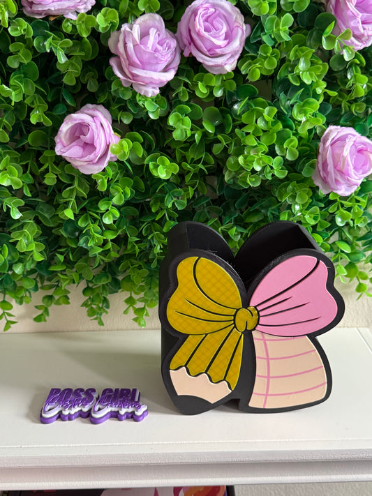Cute Bow Pencil Holder | Desk Organizer | Teacher Desk Decor | Aesthetic Pen Holder | Classroom Desk Accessory | Back to School Gift