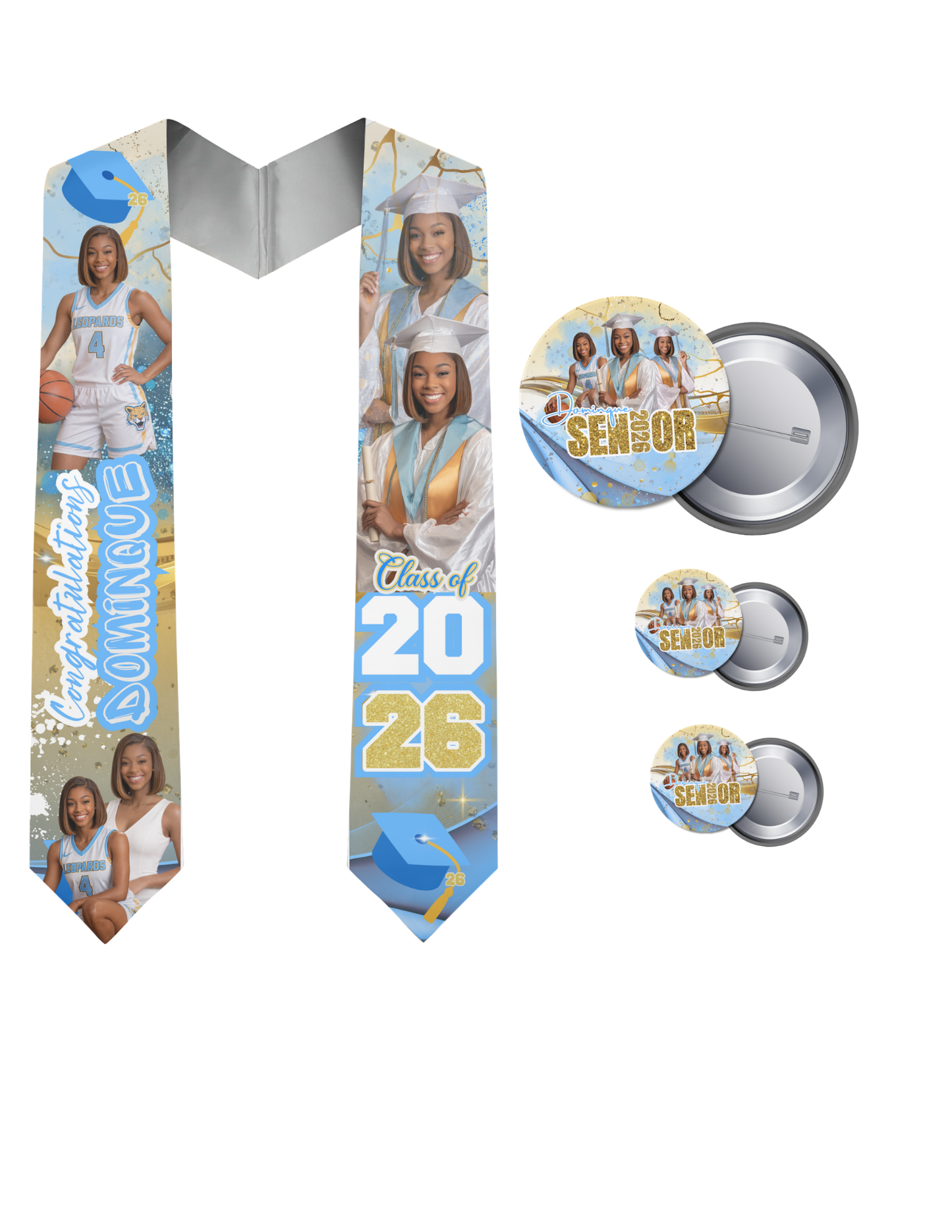 2026 Custom Graduation Stole and/or Cap,Fans and Buttons!🎓