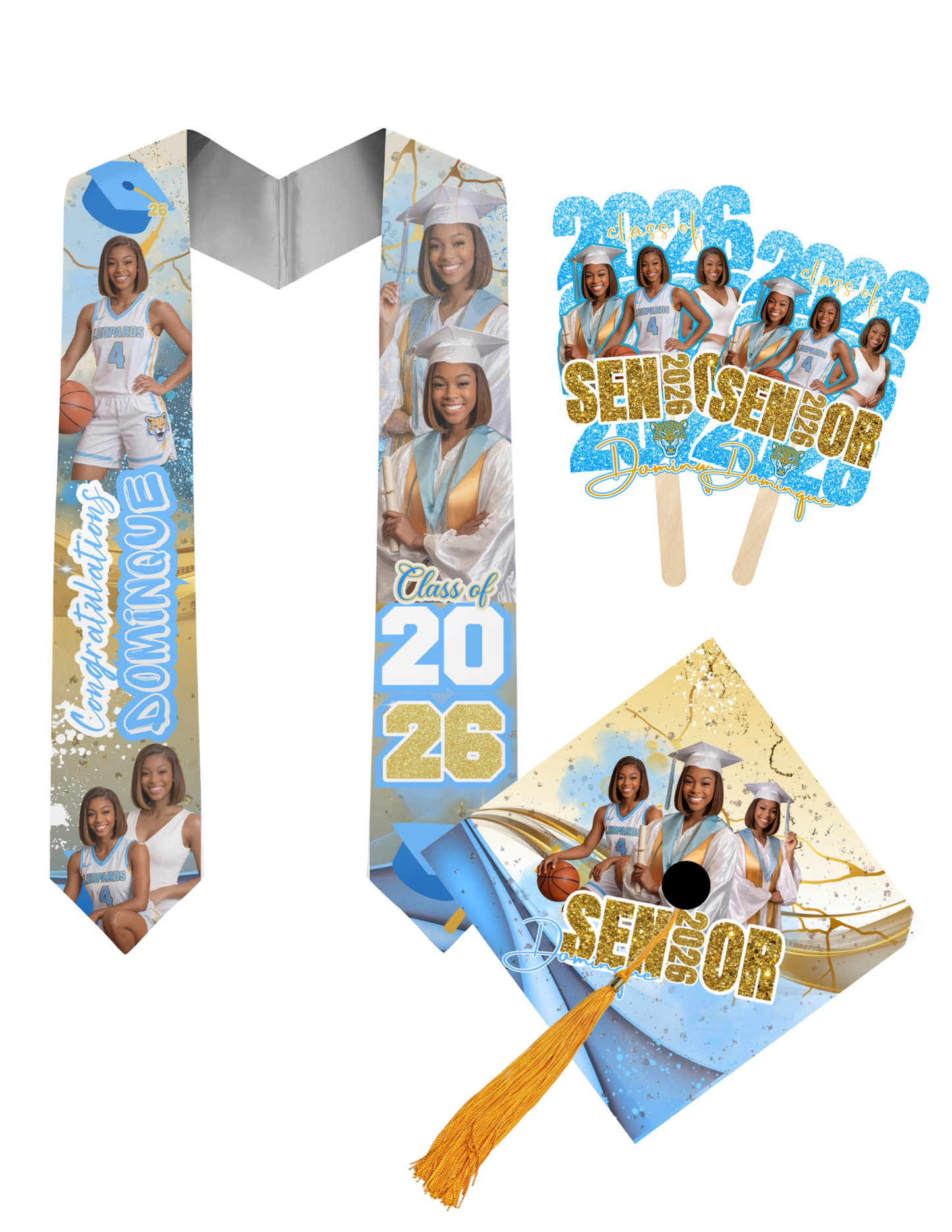 2026 Custom Graduation Stole and/or Cap,Fans and Buttons!🎓