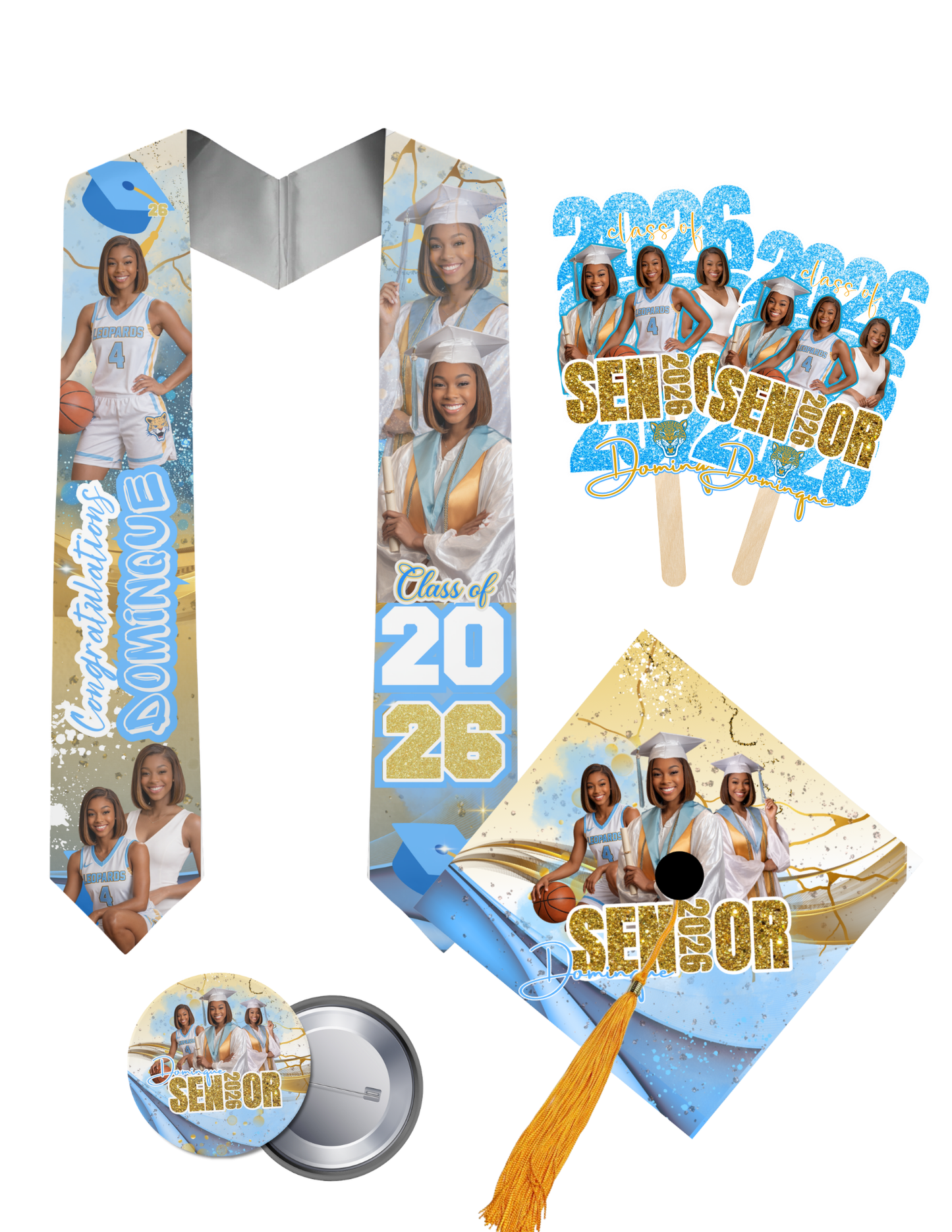 2026 Custom Graduation Stole and/or Cap,Fans and Buttons!🎓